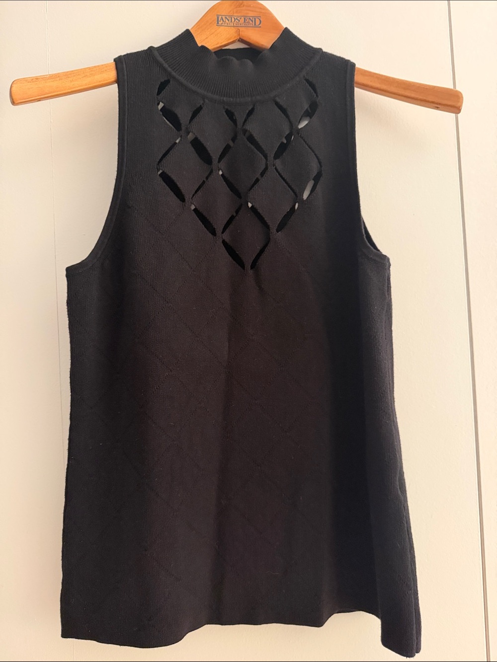 White House Black Market Black Sleeveless Mock Neck Tank with Diamond Cutouts